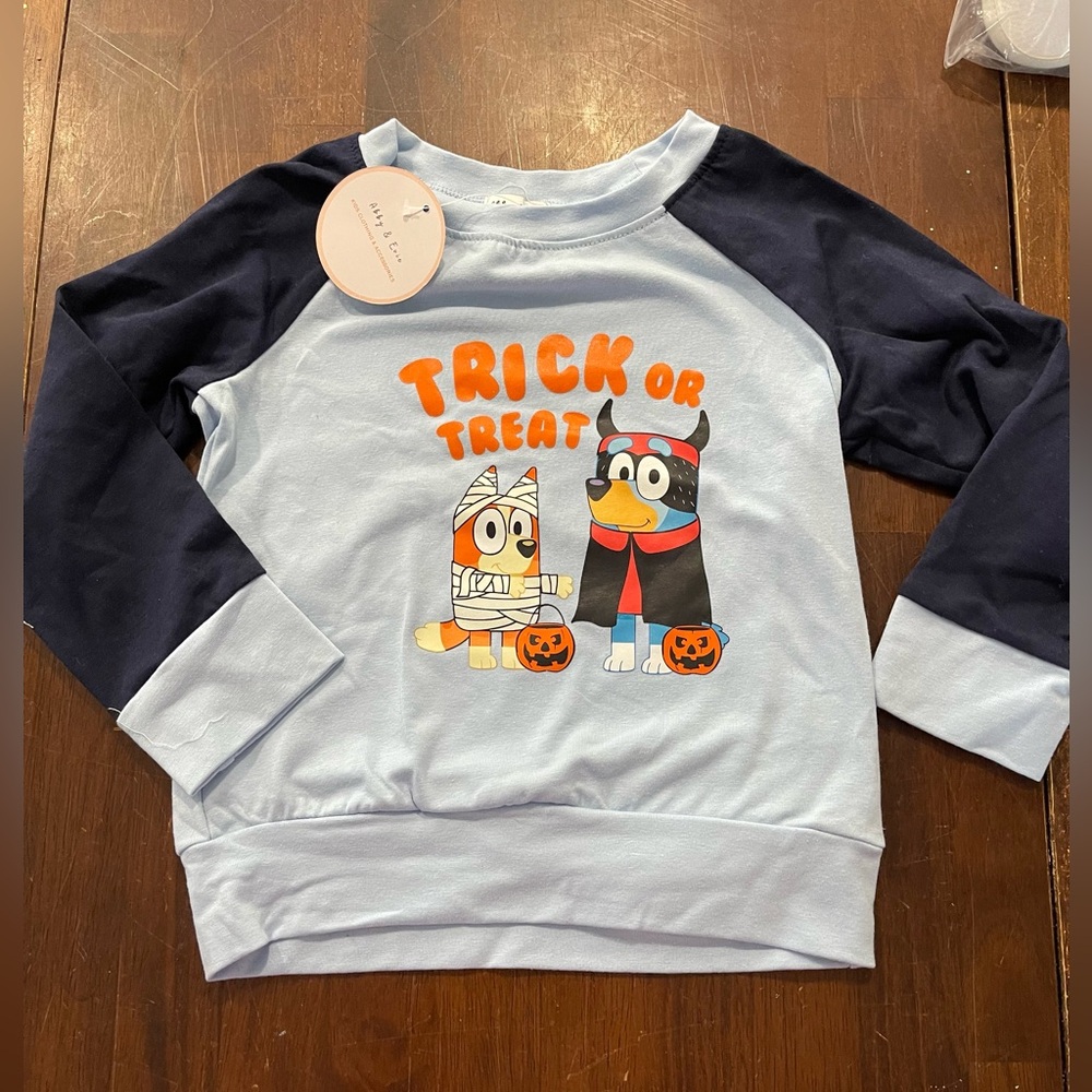 BLUEY Kids' Halloween Raglan Sweatshirt - Light Blue & Navy